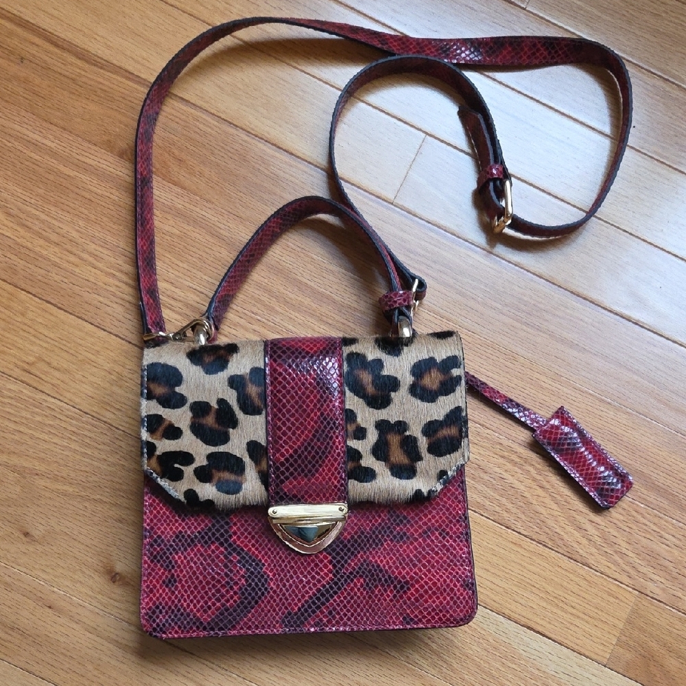 Vittoria Napoli Leopard Print and Red Snake Pattern Women's Bag